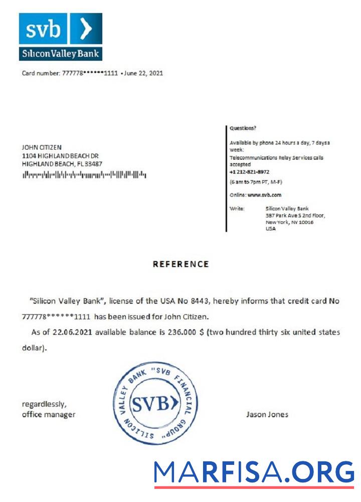 Realistic USA Silicon Valley Bank reference download for verification